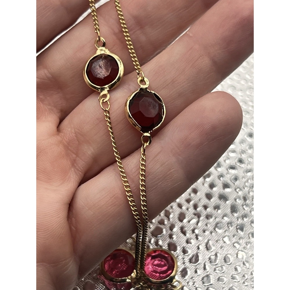 Lauren Conrad Gold Tone Necklace 32" W/ 3" Extender Pink/red Stones Single Layer - Picture 2 of 7